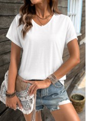 White Short Sleeve V Neck T Shirt | thumb picture 