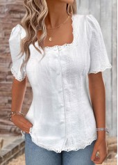 White Short Sleeve Square Neck Blouse