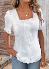 White Short Sleeve Square Neck Blouse | thumb picture 