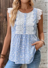 Blue Striped Short Sleeve Round Neck Tank Top | thumb picture 