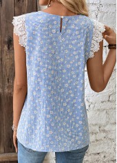 Blue Striped Short Sleeve Round Neck Tank Top | thumb picture 