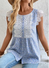 Blue Striped Short Sleeve Round Neck Tank Top | thumb picture 