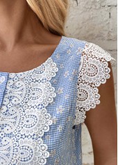 Blue Striped Short Sleeve Round Neck Tank Top | thumb picture 