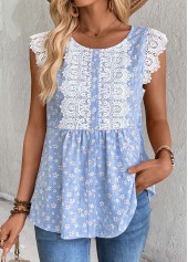 Blue Striped Short Sleeve Round Neck Tank Top | thumb picture 