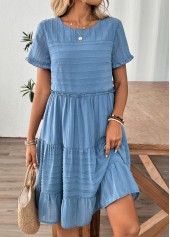 Dusty Blue Tummy Coverage Striped Short Sleeve Dress | thumb picture 