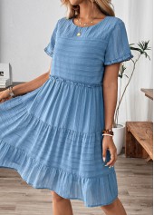 Dusty Blue Tummy Coverage Striped Short Sleeve Dress | thumb picture 