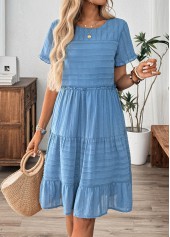 Dusty Blue Tummy Coverage Striped Short Sleeve Dress | thumb picture 