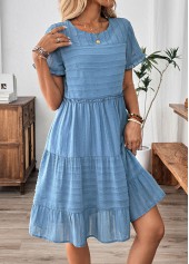 Dusty Blue Tummy Coverage Striped Short Sleeve Dress | thumb picture 