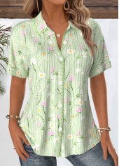 Light Green Floral Print Short Sleeve Shirt