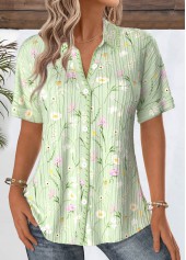 Light Green Floral Print Short Sleeve Shirt | thumb picture 