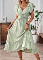 Sage Green Corset Short Sleeve V Neck Dress