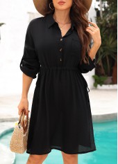 Black Split Button Ruched Cover Up | thumb picture 