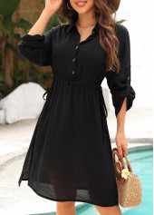 Black Split Button Ruched Cover Up