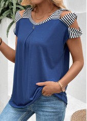 Navy Striped Bowknot Short Sleeve Round Neck T Shirt | thumb picture 