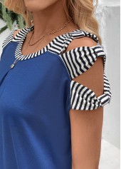 Navy Striped Bowknot Short Sleeve Round Neck T Shirt | thumb picture 