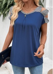 Navy Striped Bowknot Short Sleeve Round Neck T Shirt | thumb picture 