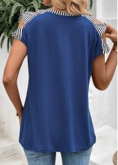 Navy Striped Bowknot Short Sleeve Round Neck T Shirt | thumb picture 