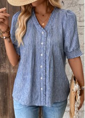 Denim Blue Tummy Coverage Half Sleeve V Neck Blouse | thumb picture 