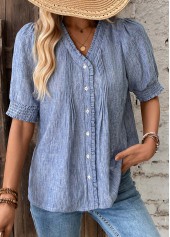 Denim Blue Tummy Coverage Half Sleeve V Neck Blouse | thumb picture 