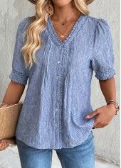 Denim Blue Tummy Coverage Half Sleeve V Neck Blouse | thumb picture 
