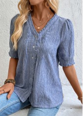 Denim Blue Tummy Coverage Half Sleeve V Neck Blouse | thumb picture 