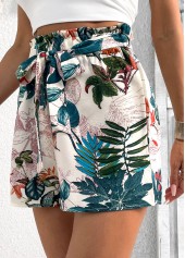 Blackish Green Plants Print Elastic Waist High Waisted Shorts | thumb picture 