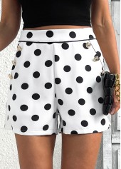 White Polka Dot Zipper Fly Mid Waisted Shorts | thumb picture 