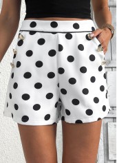 White Polka Dot Zipper Fly Mid Waisted Shorts | thumb picture 