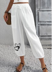 White Heart Print Jogger Elastic Waist High Waisted Pants | thumb picture 