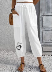 White Heart Print Jogger Elastic Waist High Waisted Pants | thumb picture 
