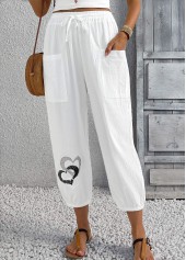 White Heart Print Jogger Elastic Waist High Waisted Pants | thumb picture 