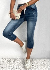 Denim Blue Skinny Elastic Waist High Waisted Shorts