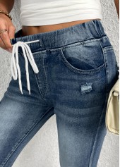 Denim Blue Skinny Elastic Waist High Waisted Shorts | thumb picture 