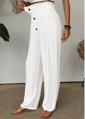 White Straight Leg Elastic Waist High Waisted Pants | thumb picture 