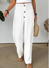 White Straight Leg Elastic Waist High Waisted Pants