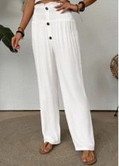 White Straight Leg Elastic Waist High Waisted Pants | thumb picture 