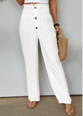 White Straight Leg Elastic Waist High Waisted Pants | thumb picture 