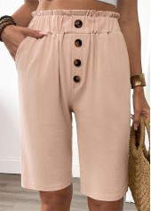 Light Camel Elastic Waist High Waisted Shorts | thumb picture 