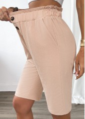 Light Camel Elastic Waist High Waisted Shorts | thumb picture 