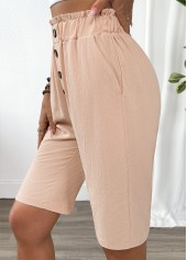 Light Camel Elastic Waist High Waisted Shorts | thumb picture 