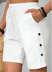 White Elastic Waist High Waisted Shorts | thumb picture 