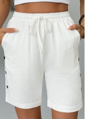 White Elastic Waist High Waisted Shorts