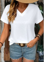 White Short Sleeve V Neck T Shirt | thumb picture 