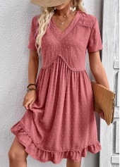 Coral A Line Short Sleeve V Neck Dress