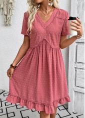 Coral A Line Short Sleeve V Neck Dress | thumb picture 
