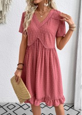 Coral A Line Short Sleeve V Neck Dress | thumb picture 