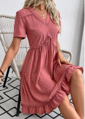 Coral A Line Short Sleeve V Neck Dress | thumb picture 