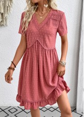 Coral A Line Short Sleeve V Neck Dress | thumb picture 