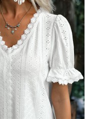 White Short Sleeve V Neck Dress | thumb picture 