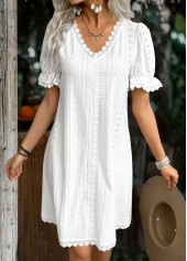 White Short Sleeve V Neck Dress | thumb picture 